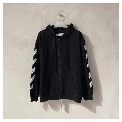 OW Hoodie Zipper Long Sleeve Sweatshirt Airport Cordon
