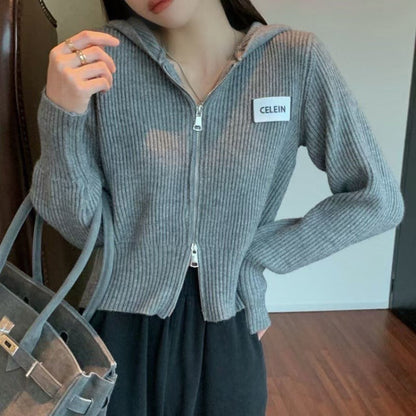 Women Knitwear Spring and Autumn Double Zipper Knitted Cardigan Jacket