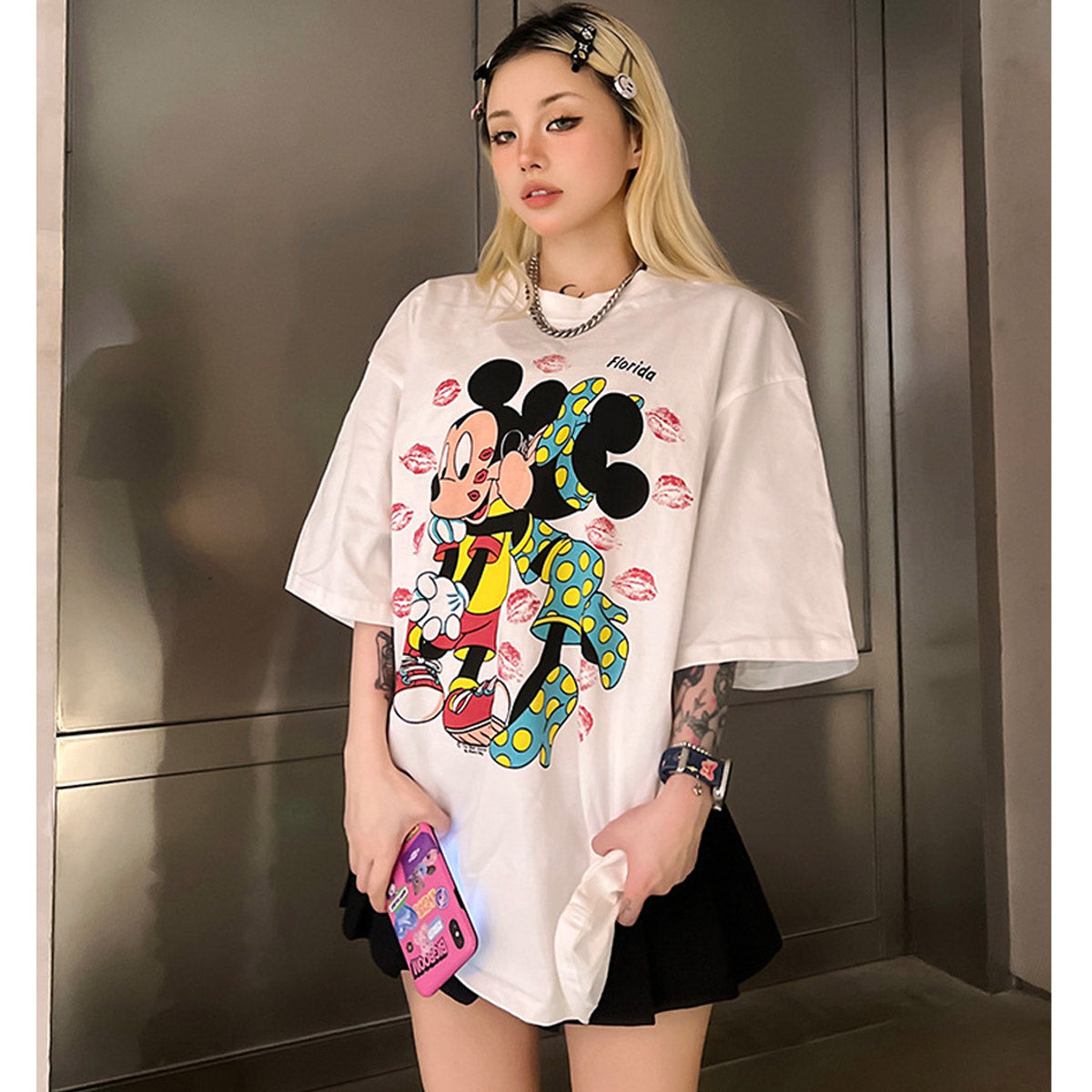 Unisex T-Shirts Washed Old Vintage Mickey Mouse Cartoon Anime Loose T-Shirt