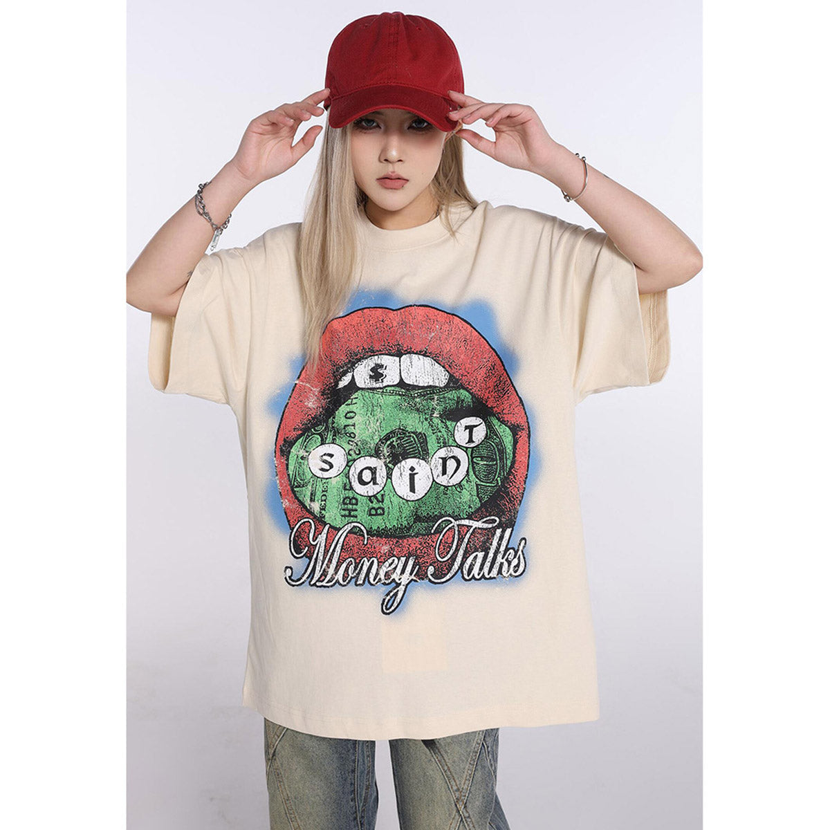 Unisex T-Shirts Saint Michael Vintage Lip Abstract Print Short Sleeve