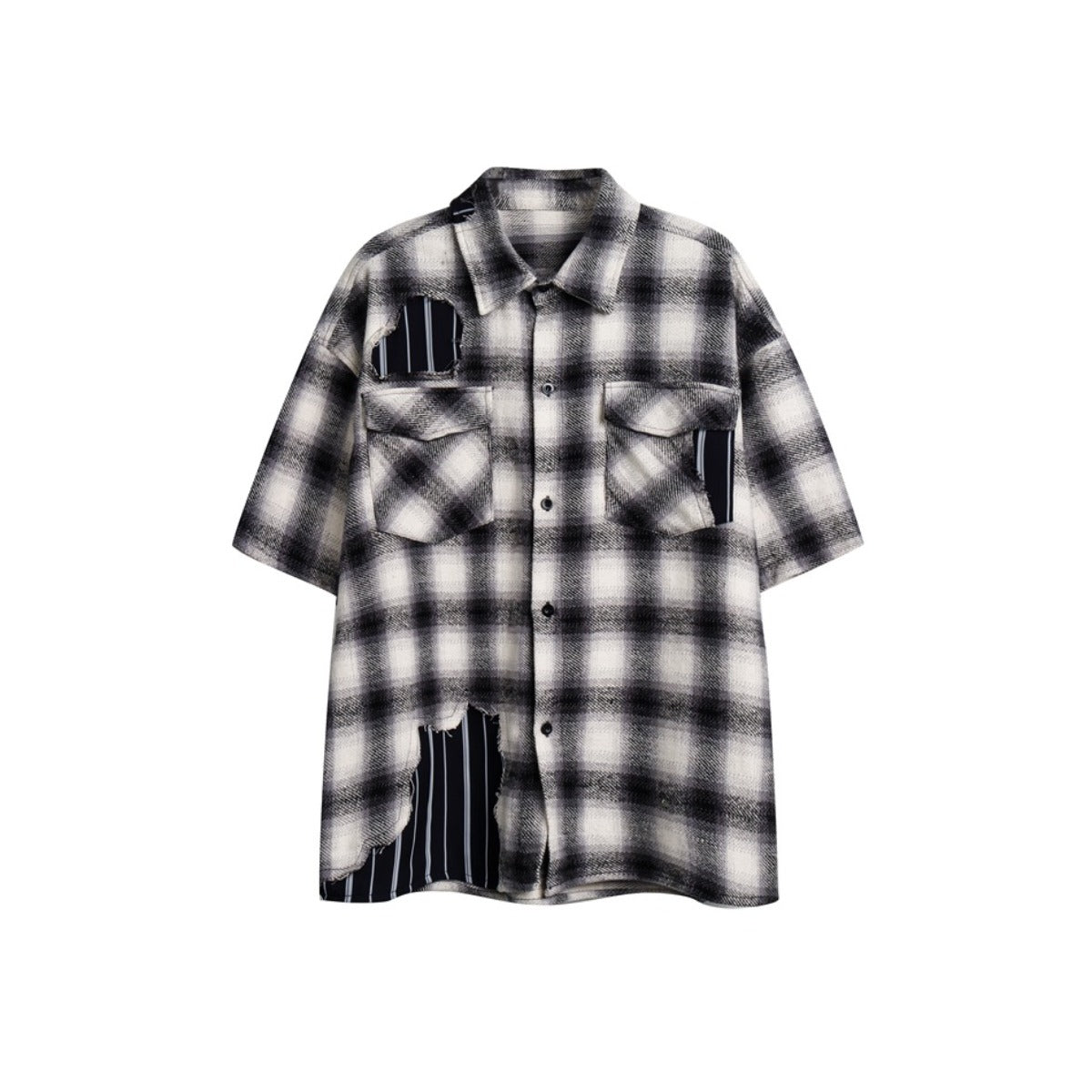 Unisex Shirt Casual Patchwork Patch Plaid