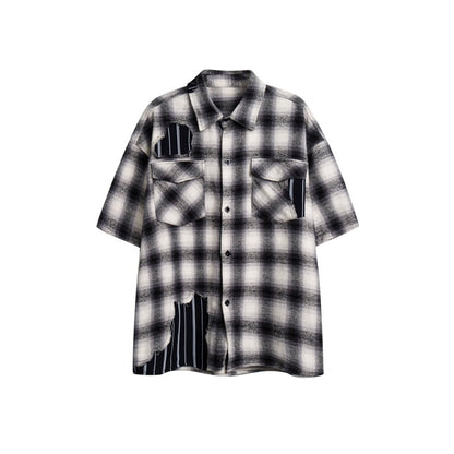 Unisex Shirt Casual Patchwork Patch Plaid