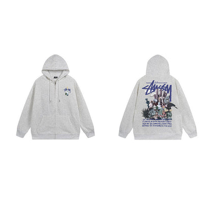 Stussy Hoodie Zip-Up Cardigan Fleece Hooded Sweater