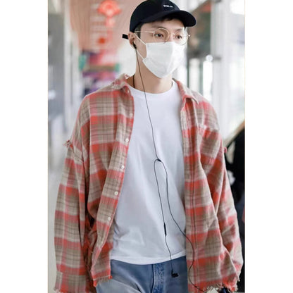 Unisex Shirts Vintage Wash Plaid Shirts
