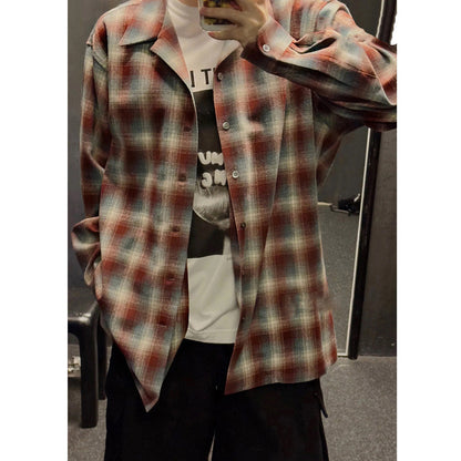 Unisex Shirts BIGTHING Margiela Style Vintage Rust Red Checkered Jacket
