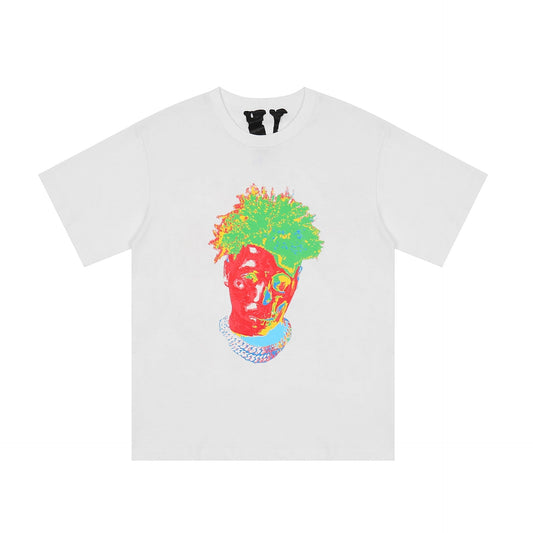 Vlone T Shirts Colorful Portrait Large V Printed Short Sleeve T-shirt Men and Women Hip Hop Loose Half Sleeve