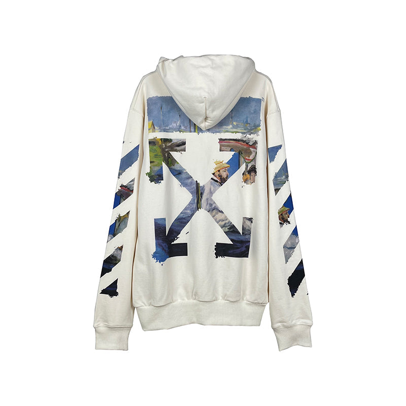 OW Hoodie Monet Oil Painting Zipper Sweatshirt Long Sleeve Pure Cotton