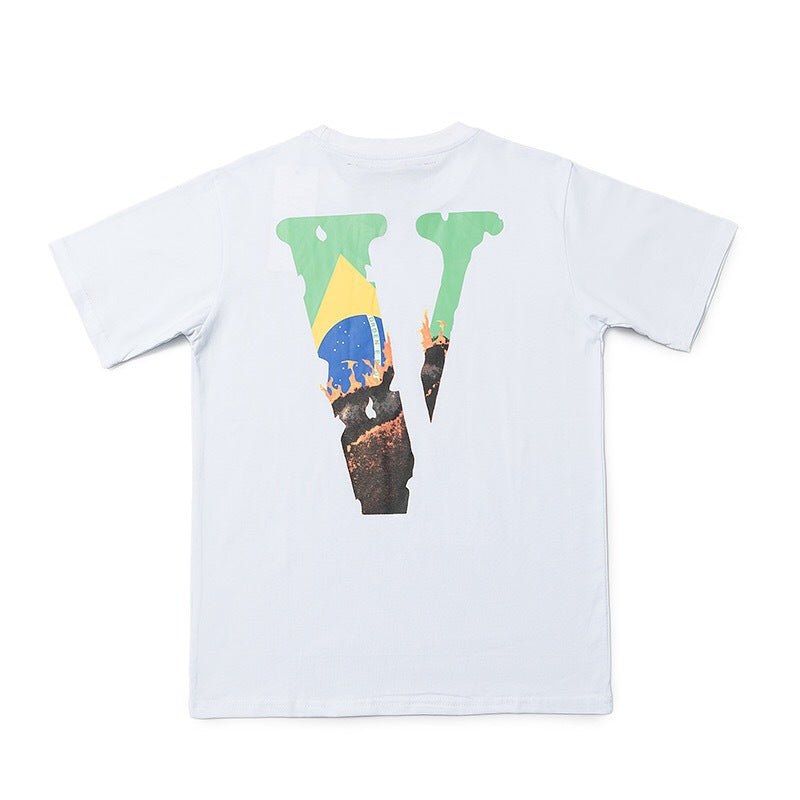 Vlone T Shirts Large V Printed Loose Couple Short Sleeve Men's and Women's T-shirt behind Flame Limit