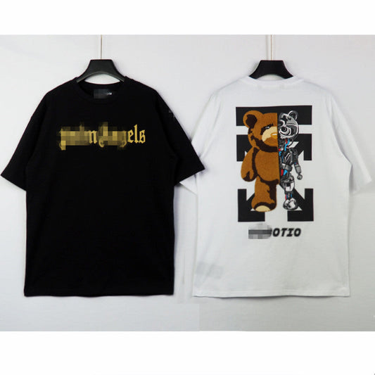 Palm Angels T Shirts Mechanical Bear Arrow Print T-shirt Short Sleeve