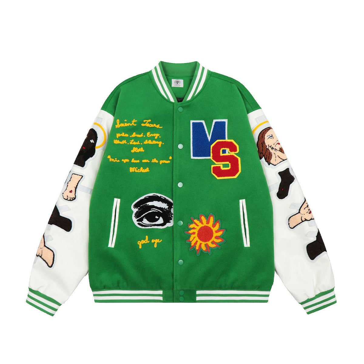 Unisex Baseball Jersey Saint Michael Jesus Embroidered Badge Loose Baseball Jacket
