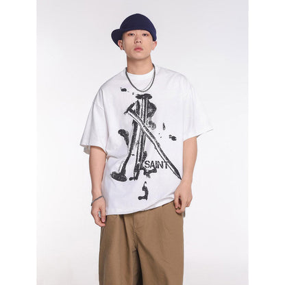 Unisex T-Shirts Saint Michael Fun Nail Print Casual Loose T-Shirt