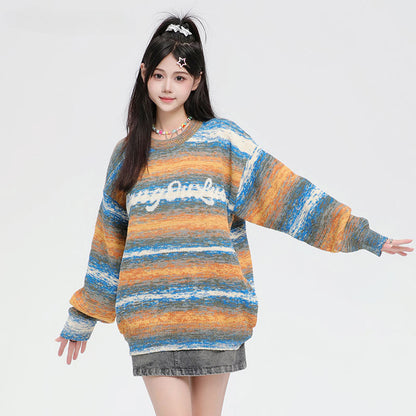 Women Sweater Idle Style Gradient Color All-Matching Knitted Sweater