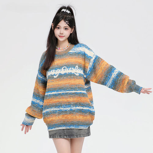 Women Sweater Idle Style Gradient Color All-Matching Knitted Sweater