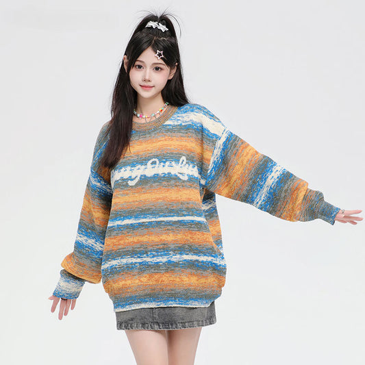 Women Sweater Idle Style Gradient Color All-Matching Knitted Sweater