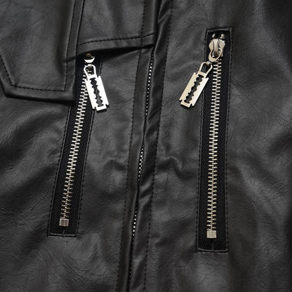 Men Jacket Coat Washed and Worn Leather Jacket Locomotive Style Embroidered Letters PU Leather Coat Autumn