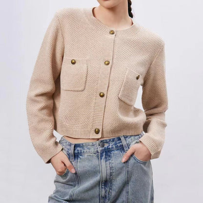 Women Knitted Cardigan Long-Sleeved Pink Knitted Cardigan Jacket
