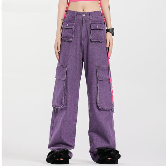 Men Jeans Straight Wide Leg Cargo Pants Jeans