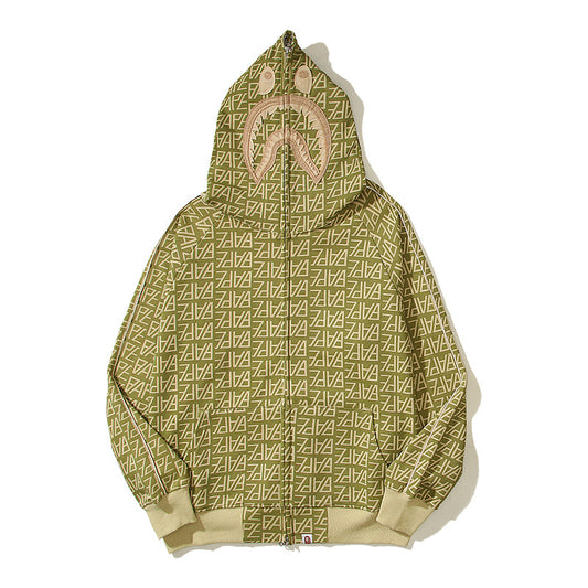 Graphic Olive Designer Shark Full Zip Up Unisex Y2K Style Streetwear Made with High-Quality Material