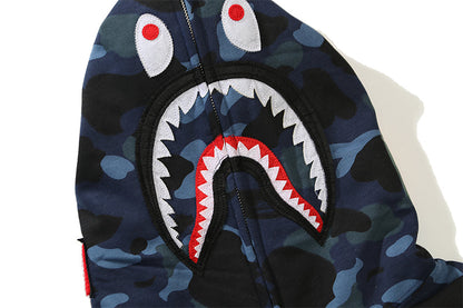 Striped Navy Designer Shark Full Zip Up Unisex Hoodie Y2K Style Streetwear Made with High-Quality Material