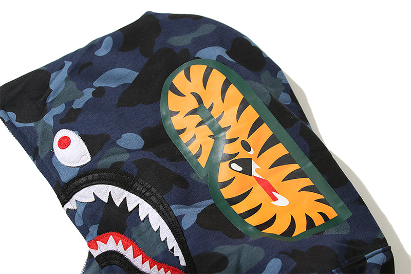 Striped Navy Designer Shark Full Zip Up Unisex Hoodie Y2K Style Streetwear Made with High-Quality Material